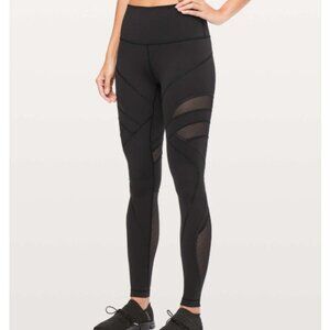 Lululemon Black Wunder Under High-Rise Tights with Mesh Panels - Size 4